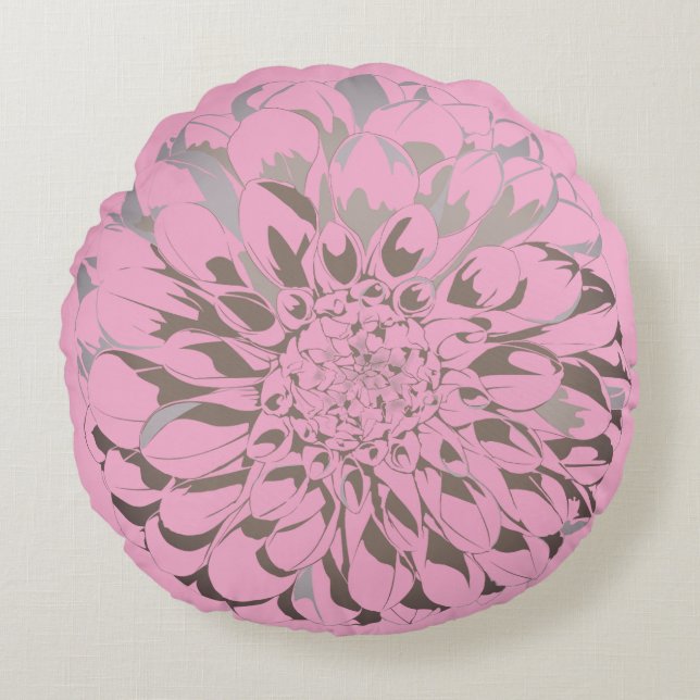 Almofada Redonda Dahlia flower pastel pink pillow  (Frente)