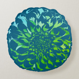 Almofada Redonda Dahlia flower teal pillow