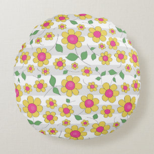 Almofada Redonda Daisy floral Children desenhando primavera feliz