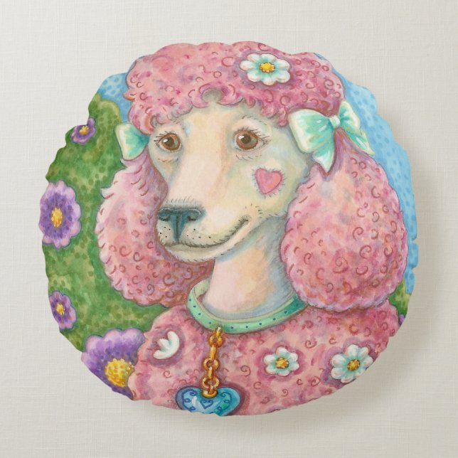 Almofada Redonda DAISY O TRAVESSEIRO Pink Poodle ROUND (Frente)