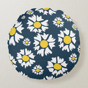 Almofada Redonda Daisy Pattern, Floral Pattern, White Daisies