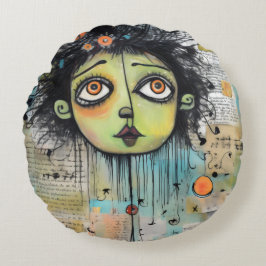 Almofada Redonda Dama de Arte 29 Encantadora e aflita