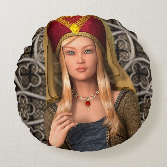 Almofada Redonda Dama Medieval (Frente)