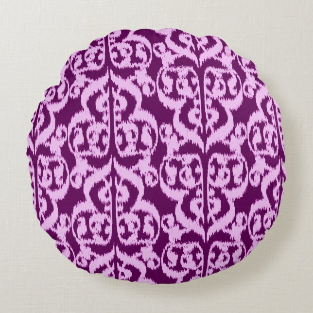 Almofada Redonda Damasco do Moorish de Ikat - roxo e orquídea (Frente)