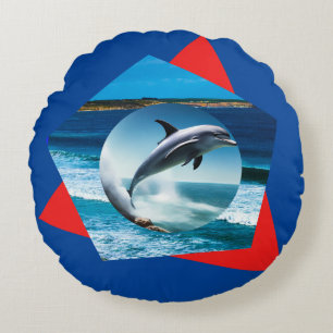 Almofada Redonda Dança De Golfinho Nas Ondas, Cushion Redondo