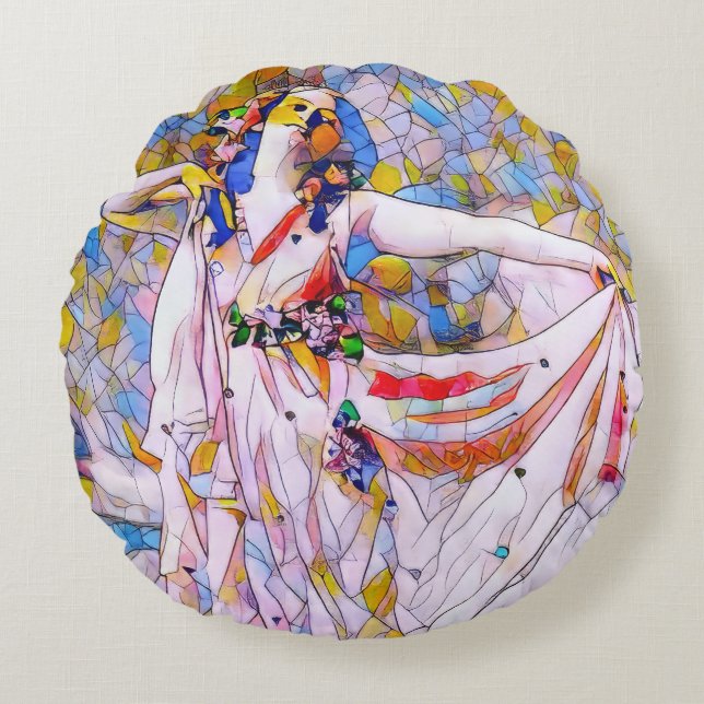 Almofada Redonda Dançarino de Vidro Arrumado (Frente)