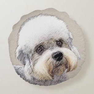 Almofada Redonda Dandie Dinmont Terrier pintando arte canina origin