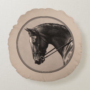 Almofada Redonda Dark Brown Bay Warmblood Dressage Horse Sepia
