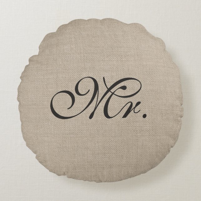 Almofada Redonda Dark Brown Sr. Burlap Round Travesseiro decorativo (Frente)