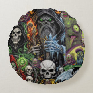 Almofada Redonda Dark Fantasy Horror Collage Throw Pillow | Sorcere