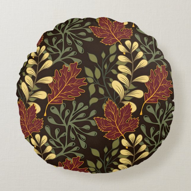 Almofada Redonda Dark red maple leaves floral pattern (Frente)