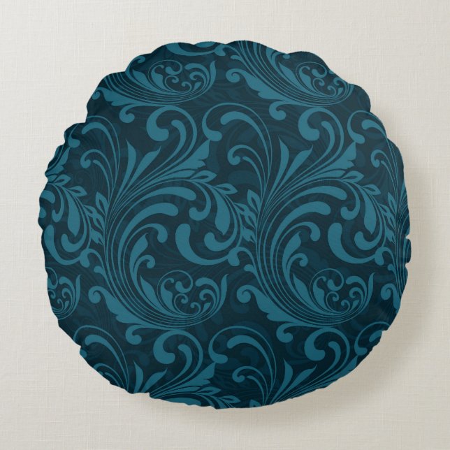 Almofada Redonda Dark teal floral damask pattern (Frente)