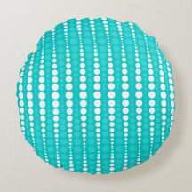Dark Turquoise and White Polkadots Round Pillow