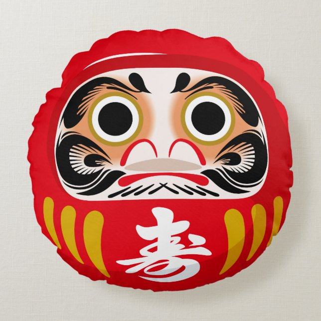 Almofada Redonda Daruma doll (tradicional charme japonês de sorte) (Frente)