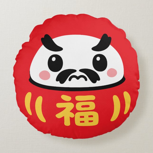Almofada Redonda Daruma Kawaii japonês (Frente)