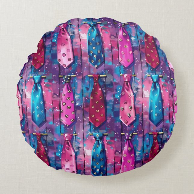 Almofada Redonda de Algodão com Gravatas do Papai (Frente)