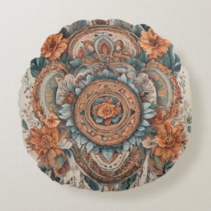 Almofada Redonda de Arte Moderna Flores Boho