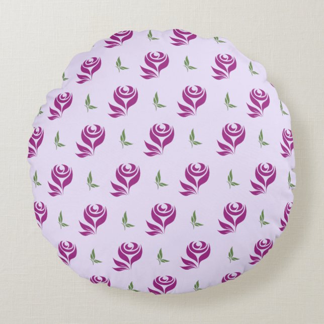 Almofada Redonda de Design Floral Rosas Magenta (Frente)