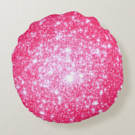 Almofada Redonda de Estrelas Brilho Rosa