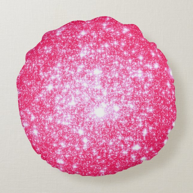 Almofada Redonda de Estrelas Brilho Rosa (Verso)