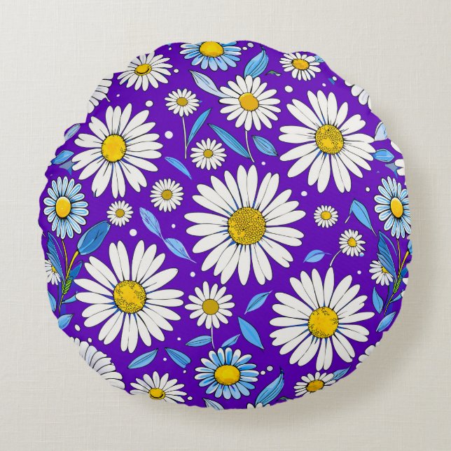 🌼 Almofada Redonda de Folhas de Margarida Decoraç (Frente)