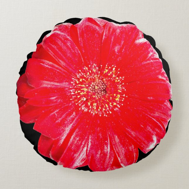 Almofada Redonda de Lançar com Gerbera Amarela Ve (Frente)
