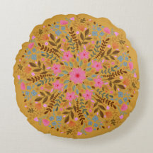 Almofada Redonda de Lançar Mandala Floral Aquarel