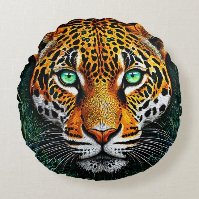 Almofada Redonda de Leopardo Decoração Selvagem pa (Frente)