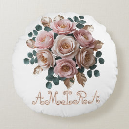 Almofada Redonda de Monograma Floral em Dourado Ro