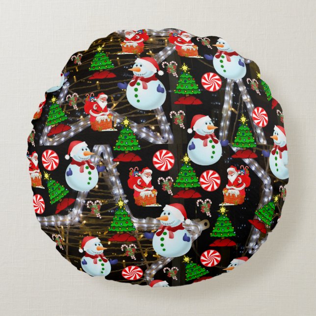 Almofada Redonda de Natal, Boneco de Neve (Frente)