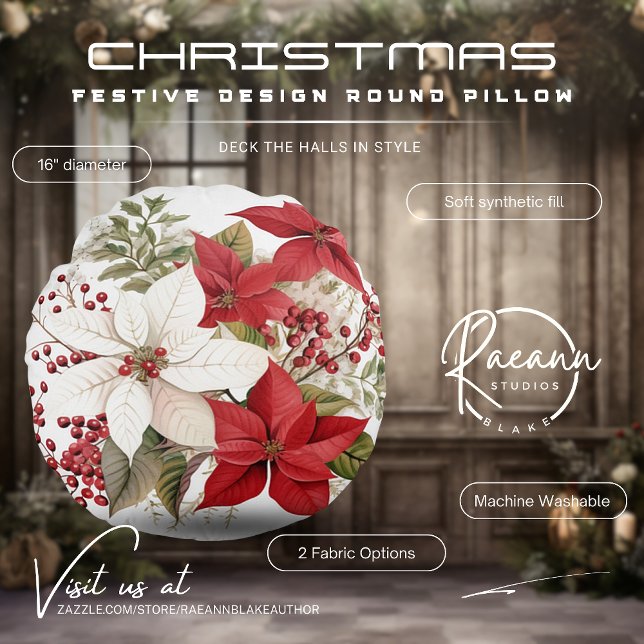 Almofada Redonda de Natal com Desenho Festivo (Criador carregado)