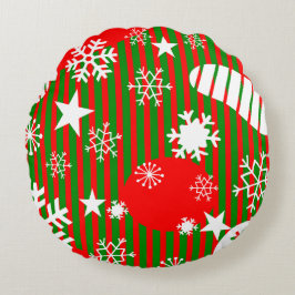 Almofada Redonda de Natal – Design Vermelho e Verd