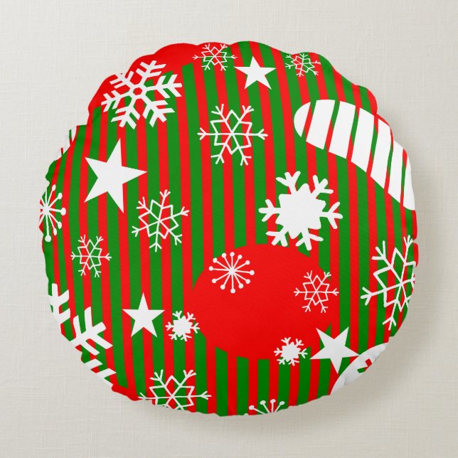 Almofada Redonda de Natal – Design Vermelho e Verd (Frente)