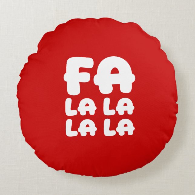 Almofada Redonda de Natal Vermelha Fa La La La La (Frente)