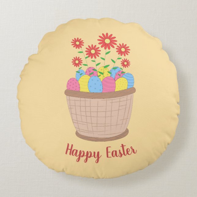 Almofada redonda de Páscoa (Happy Easter) (Frente)