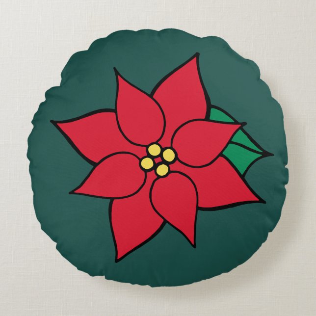 Almofada Redonda de Poinsettia Vermelha (Frente)