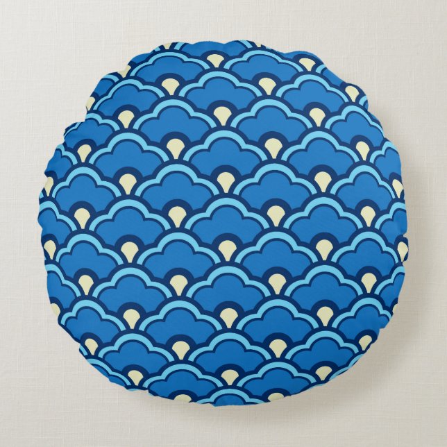 Almofada Redonda Deco Chinês Espalhaços, Ocean Blue e Indigo (Frente)