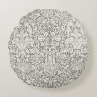 Almofada Redonda Decoração de Casa Floral em Damasco Branco Elegant