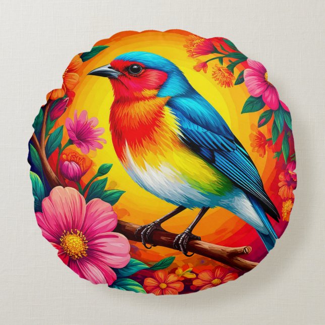 Almofada Redonda 🌸 Decoração Floral de Primavera para Casa com Pás (Frente)