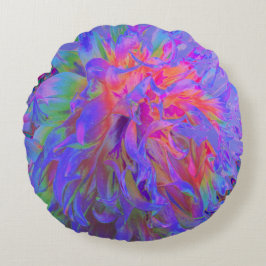 Almofada Redonda Decorativa Psicodélica Elegante Dahlia Flower
