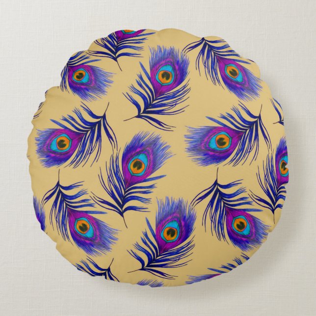 Almofada Redonda Decorative seamless pattern with beautiful peacock (Frente)