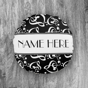Almofada Redonda Decorativo preto e branco do tema da música