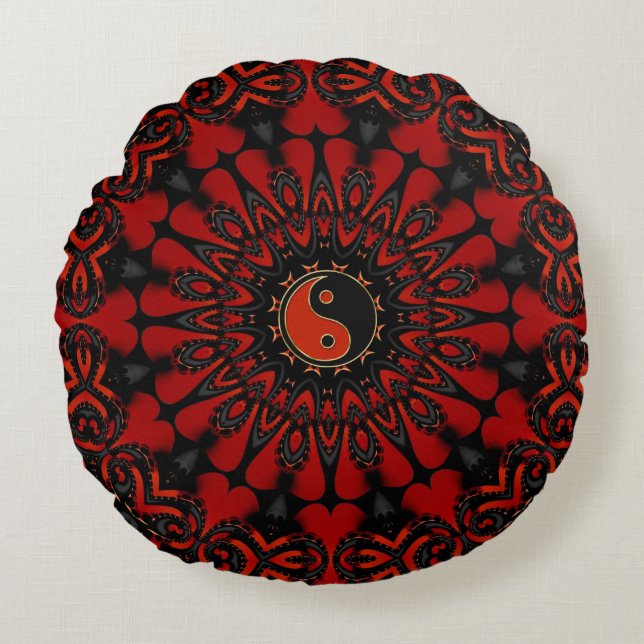 Almofada Redonda Deep Red Balance (Yin Yang) (Frente)