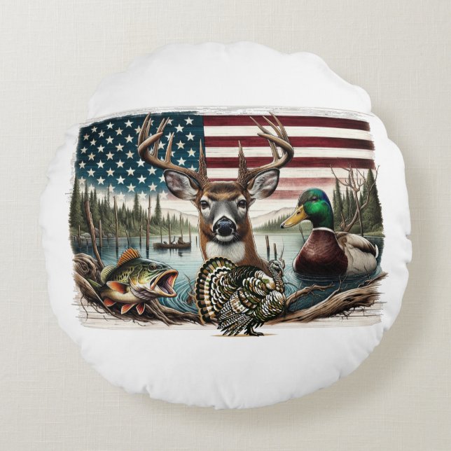 Almofada Redonda Deer e País dos EUA (Frente)