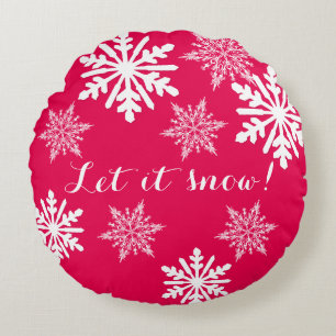 Almofada Redonda Deixe-o nevar Travesseiro decorativo de flocos de