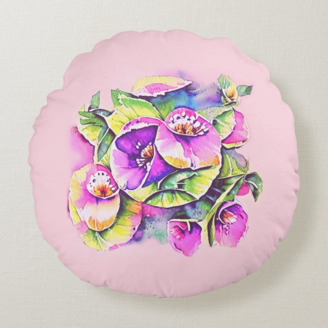 Almofada Redonda Dekorative rosa Blumen (Frente)