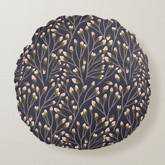 Almofada Redonda Delicate Pink Buds on Brown Branches (Frente)