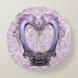 Almofada Redonda Delicate Rococo Lilac Lyra Harp Cotton