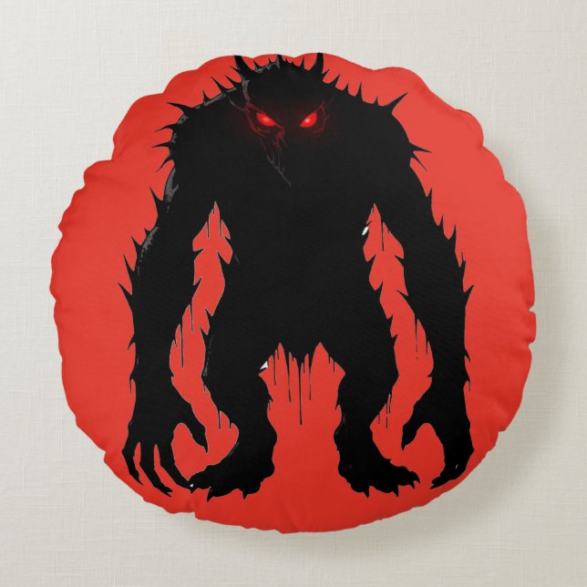 Almofada Redonda Demônio das Sombras Monstro Olhos Vermelhos Terror (Frente)