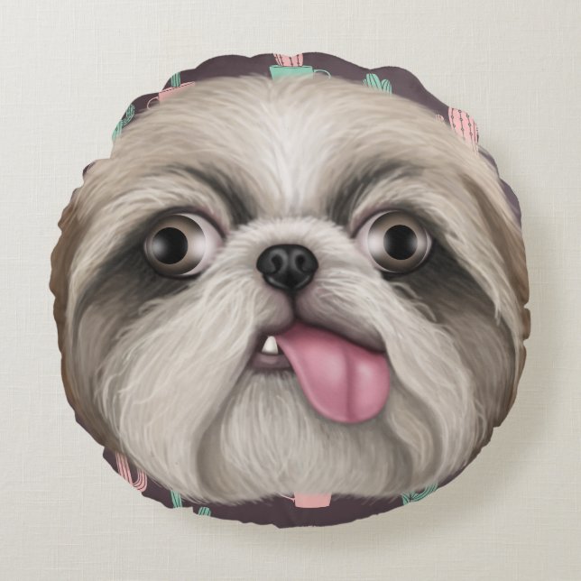Almofada Redonda Derpy Shih Tzus (Frente)